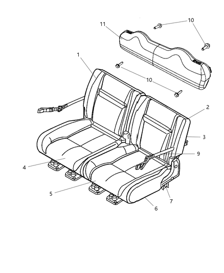 2008 Chrysler PT Cruiser Rear Seat - Split Seat Diagram 3