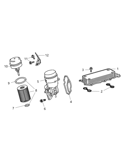 2007 Dodge Sprinter 2500 Oil Pump , Pan , Filter & Oil Cooler & Oil Filler Neck & Oil Indicator Diagram 2