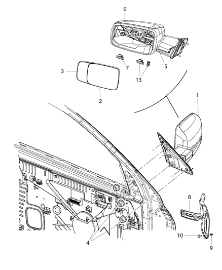 2016 Ram 1500 Outside Rear View Mirror Diagram for 5XY521XRAD