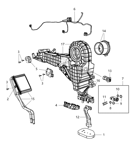 2008 Chrysler Aspen A/C & Heater Unit Rear Diagram 1