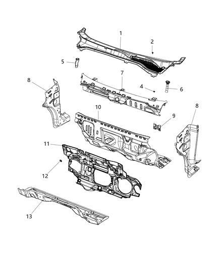 2020 Ram ProMaster City REINFMNT-COWL Side Diagram for 68374911AA