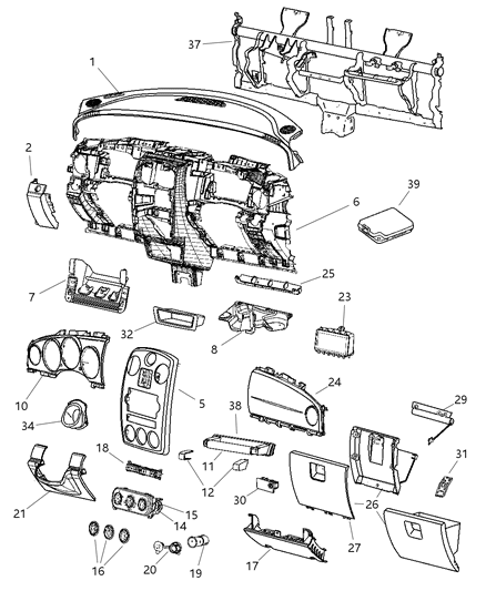 2006 Chrysler PT Cruiser Glove Box-Instrument Panel Diagram for 1DD131DAAA