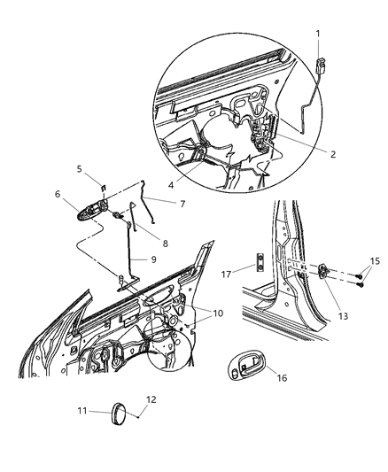 2001 Chrysler Sebring Door, Front Handle, Latch, Speakers Diagram 2