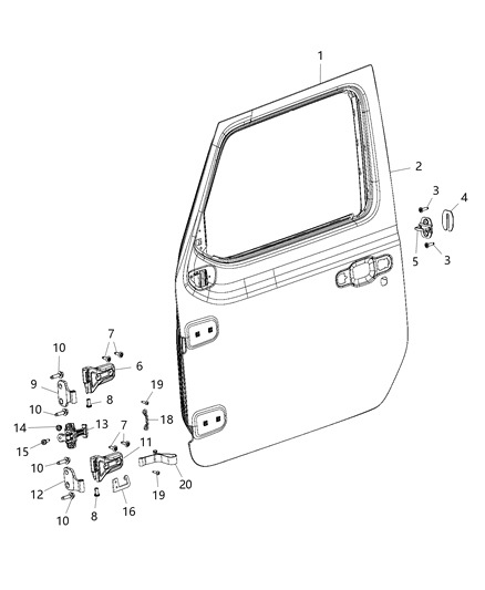 2021 Jeep Gladiator Front Door, Shell & Hinges Diagram