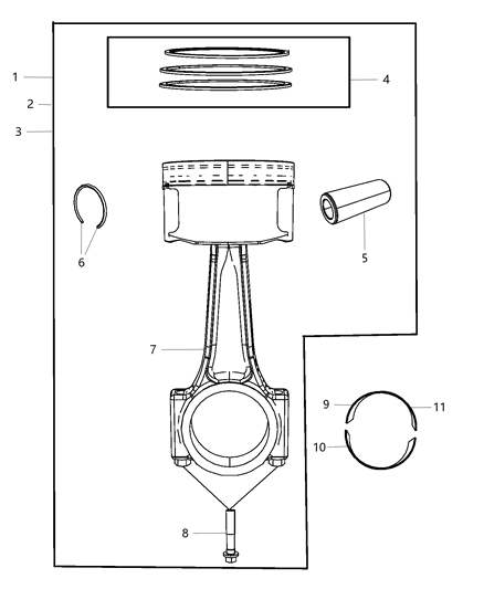 2009 Chrysler Sebring Pistons , Piston Rings , Connecting Rods & Connecting Rod Bearing Diagram 1