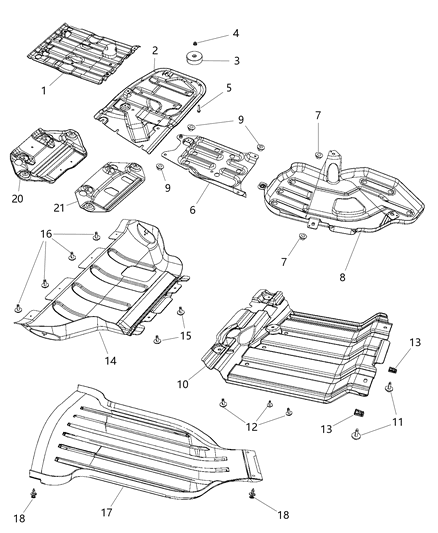 2018 Jeep Grand Cherokee Underbody Shields Diagram