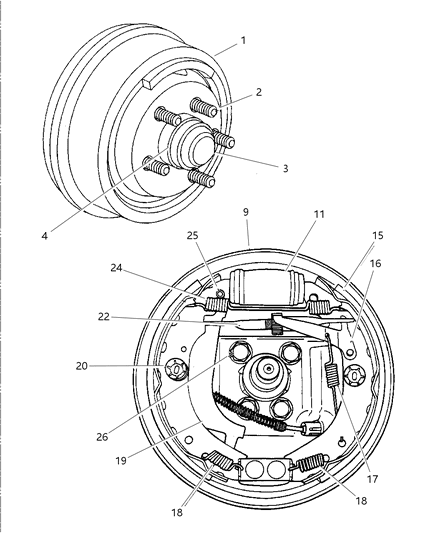 1997 Chrysler LHS Brakes, Rear With Rear Drum Diagram