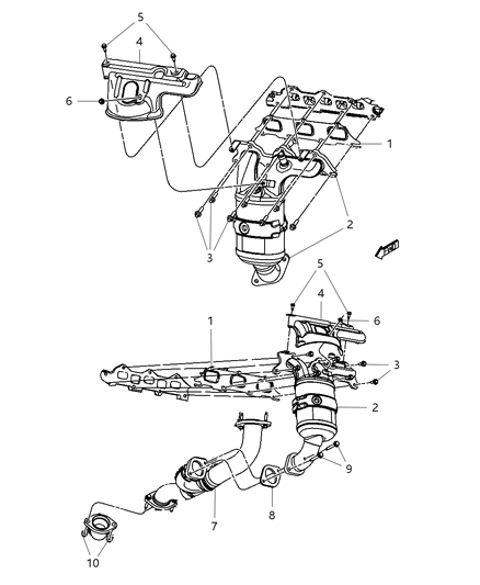 2009 Dodge Avenger Exhaust Manifold / Turbo Charger Assembly & Heat Shields Diagram 2