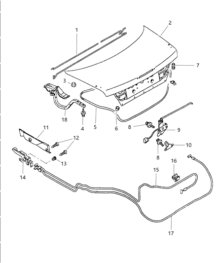 1999 Chrysler Sebring Coupe Trunk Lid & Lock Diagram