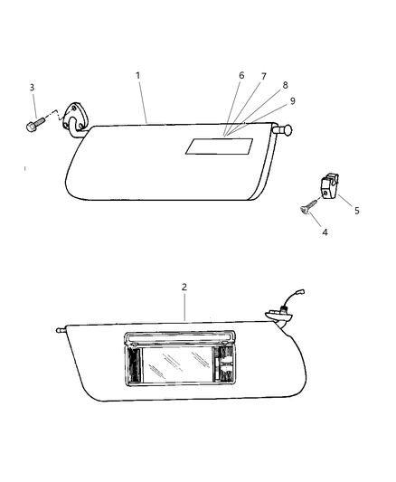 2000 Jeep Cherokee Visors & Vanity Mirrors Diagram