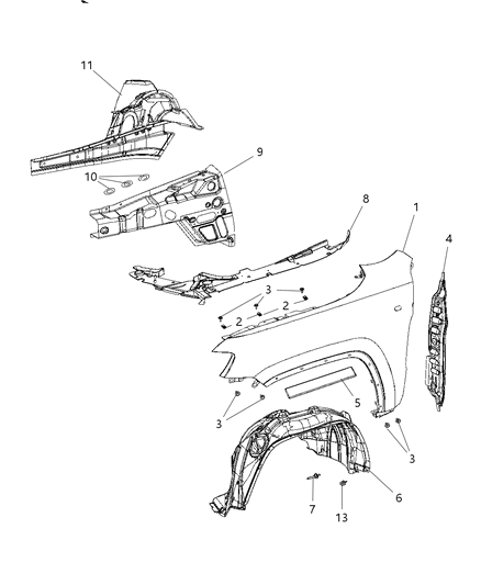 2013 Dodge Durango Front Fenders & Shields Diagram