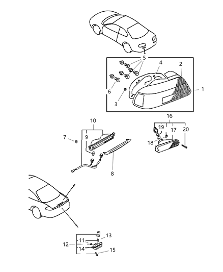 2000 Dodge Avenger Lamp Pkg Tail Stop Turn Diagram for MR296338