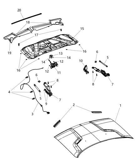 2013 Dodge Challenger Hood Release Latch Diagram for 5065522AE