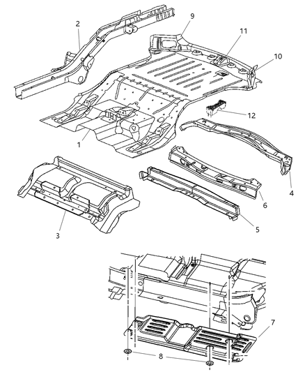 2006 Jeep Commander Crossmember Rear Floor Diagram for 55396186AB