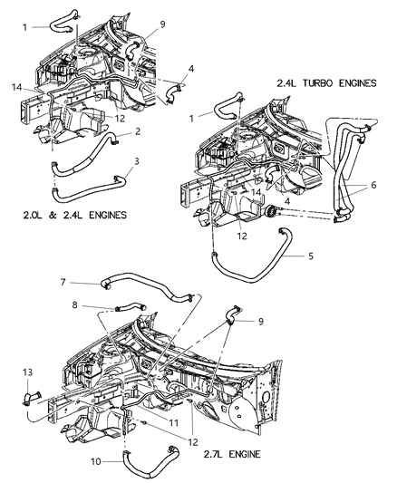 2004 Chrysler Sebring Sedan & Convertible Plumbing - Heater Diagram