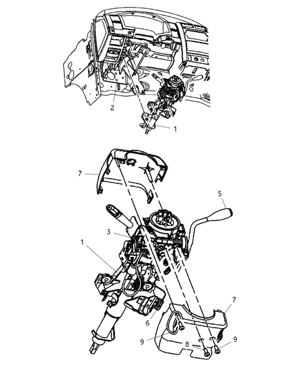 2007 Dodge Durango Column, Steering, Upper & Lower Diagram