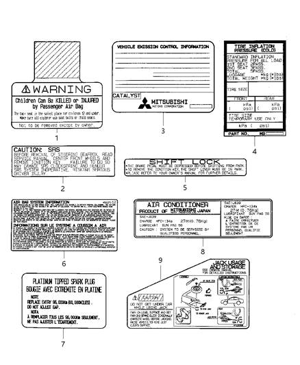 1999 Chrysler Sebring Label-Air Bag Warning Diagram for MR381707