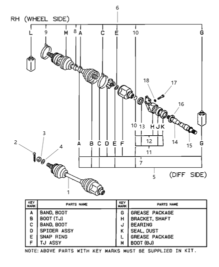 2003 Dodge Stratus Front Axle Shaft Diagram for MR196764