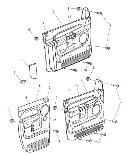 2003 Dodge Ram 1500 Panel-Front Door Trim Diagram for 5GU851DVAF