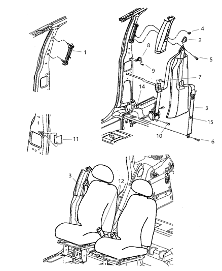 2003 Chrysler PT Cruiser Front Outer Seat Belt Diagram for WF57XDVAC