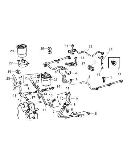 2007 Dodge Sprinter 3500 Fuel Filter & Fuel Return Lines Diagram