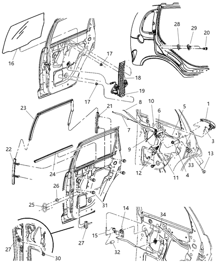 2007 Chrysler PT Cruiser Door, Rear Diagram 1