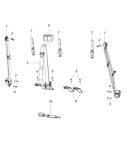 2016 Ram 3500 Seat Belts - Rear, Crew Cab Diagram