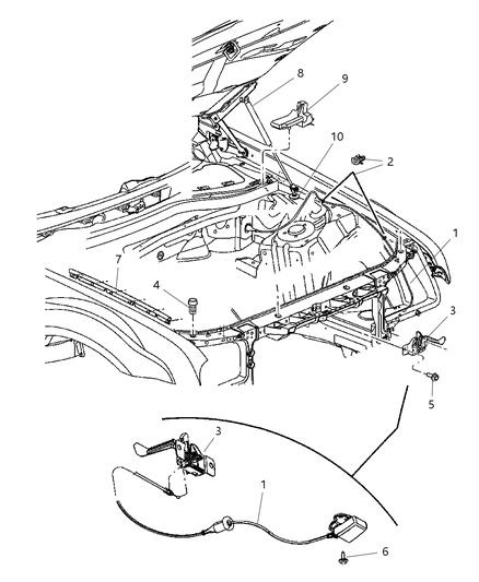 2005 Dodge Magnum Hood Release & Latch Diagram