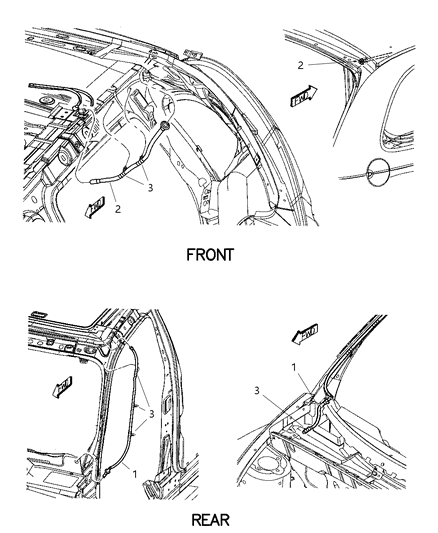 2004 Chrysler PT Cruiser Sunroof Drain Hoses Diagram