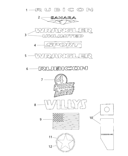 2017 Jeep Wrangler Decals & Tape Stripes Diagram