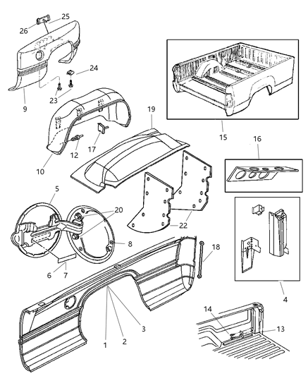 2001 Dodge Ram 3500 Panel-Box Side Outer Diagram for 55023621AC