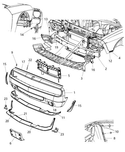 2014 Dodge Challenger Front Bumper Cover Diagram for 68109836AB