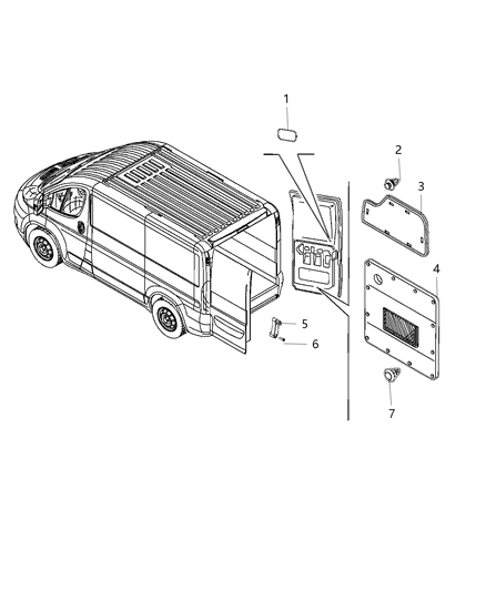 2015 Ram ProMaster 3500 Rear Cargo Door Trim Panels Diagram