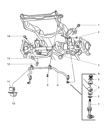 1999 Dodge Ram 1500 Front Stabilizer Bar & Track Bar Diagram