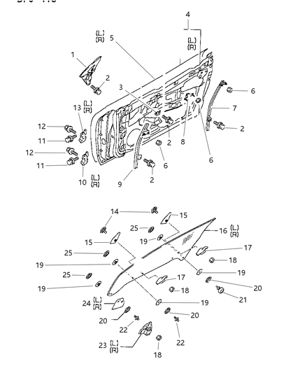 1997 Dodge Avenger Door, Front Panel & Glass Diagram