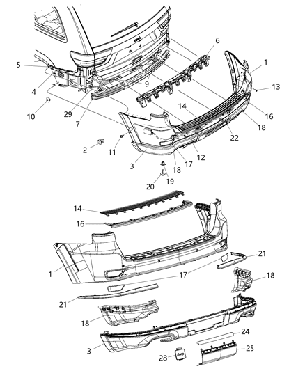 2019 Jeep Grand Cherokee Fascia, Rear Diagram 1