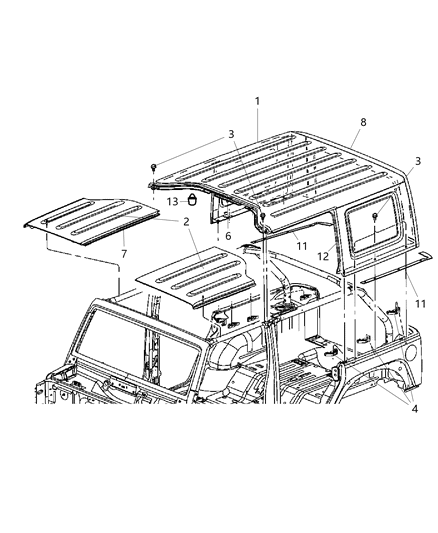 2010 Jeep Wrangler Seal-Hard Top Front Diagram for 55397046AF