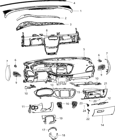 2014 Dodge Dart Instrument Panel-Instrument Panel Diagram for 1SV12DX9AG