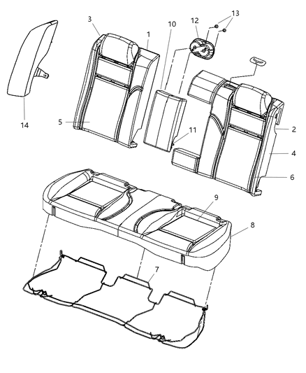 2006 Dodge Charger Rear Seat Center Armrest Diagram for 1AP261Y3AA