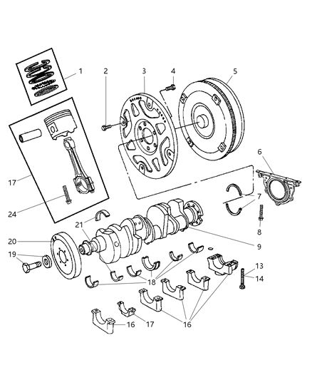 2005 Dodge Durango Crankshaft , Piston & Torque Converter Diagram 3