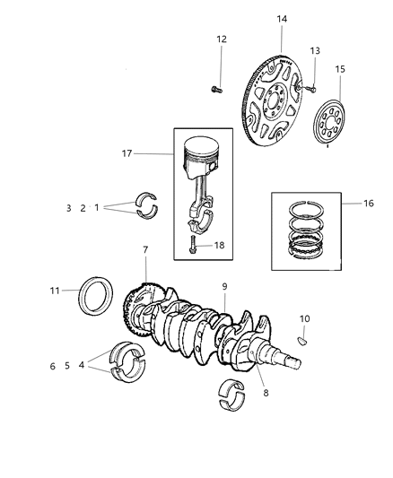 2003 Dodge Stratus Sedan Crankshaft , Piston , Drive Plate , Torque Converter & Related Parts Diagram 3