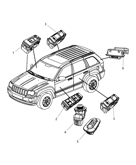 2009 Jeep Grand Cherokee Switches Doors & Liftgate Diagram