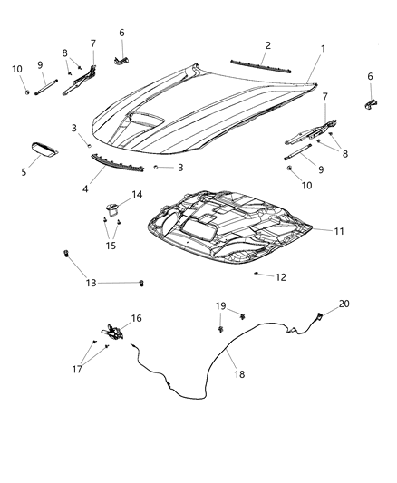 2020 Dodge Charger Hood & Related Parts Diagram 3