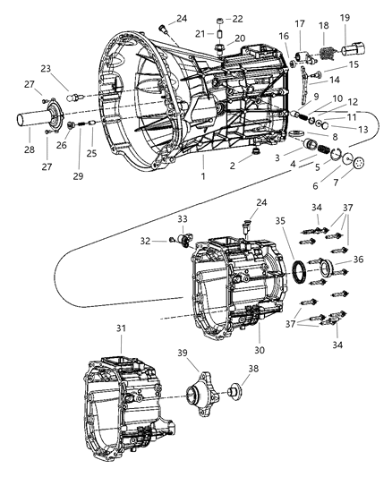 2005 Dodge Ram 1500 Transmission Case , Extension & Related Parts Diagram