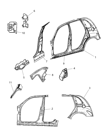 2006 Chrysler PT Cruiser Panel-Body Side Aperture Complete Diagram for 5127697AH