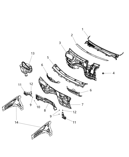 2013 Dodge Durango Cowl, Dash Panel & Related Parts Diagram