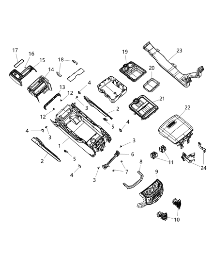 2020 Ram 3500 Floor Console, Front Diagram