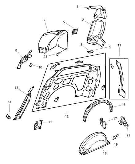 2001 Chrysler Town & Country Quarter Panel With Sliding Door Inner Panel Parts Diagram
