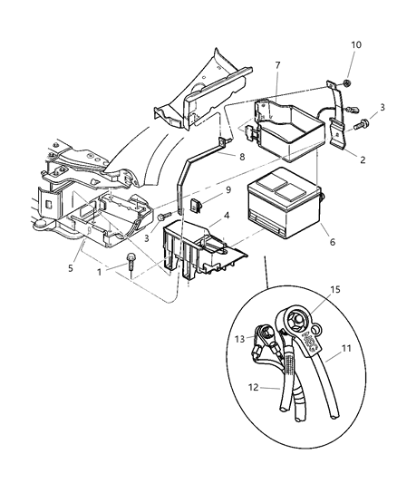 1997 Chrysler Cirrus Battery Tray & Cables Diagram