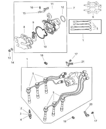 1997 Chrysler Cirrus Spark Plugs, Cables & Coils Diagram